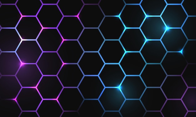 Abstract pink blue light hexagon mesh on black design modern futuristic background vector