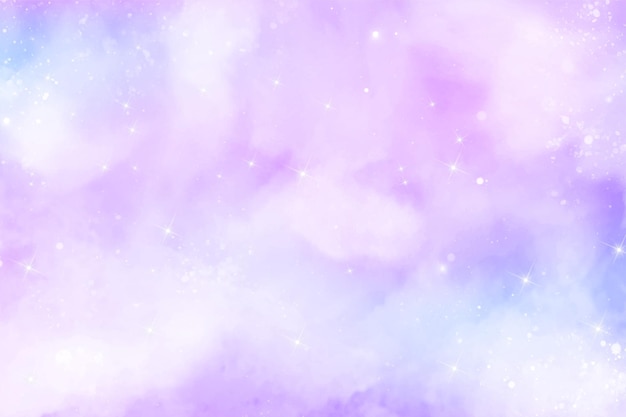 ベクトル 抽象的なピンクブルーの水彩銀河の背景。ファンタジーレインボーパステルカラー。ベクトル水彩空の雲。大理石のキラキラパターン。ホログラフィックスターユニコーンテクスチャ