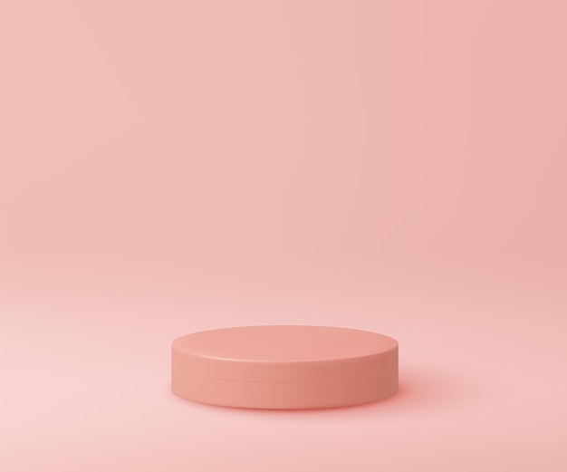 Podio con piedistallo a cilindro rosa astratto, stanza vuota rosa, rendering di forma 3d, presentazione del display del prodotto. concetto di camera studio. illustrazione vettoriale.