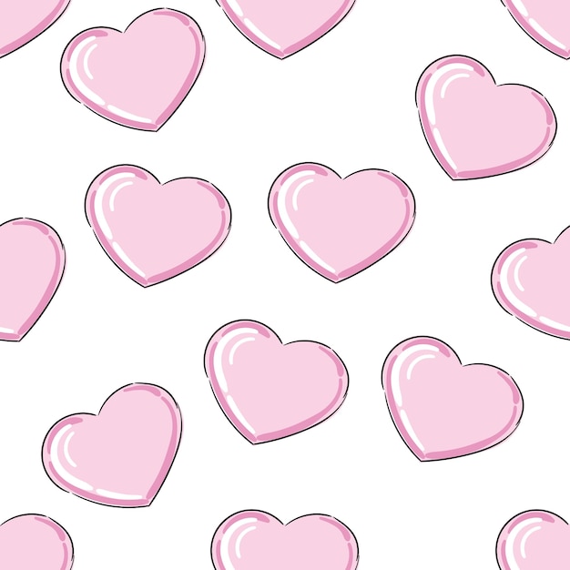 Abstract pink heart seamless pattern background Hand drawn geometric heart isolated on white for card invitation scrapbook or holiday wrapping paper textile fabric