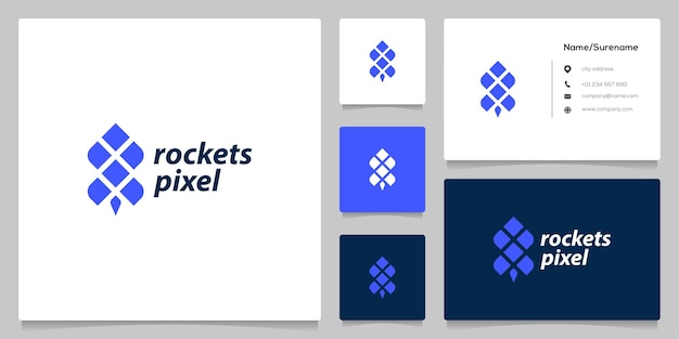 Abstract pixel rocket square tech logo design