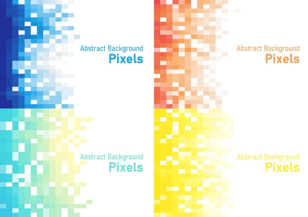 抽象的なピクセルは、パターンの幾何学的なモザイクの背景セット青緑黄色とオレンジ色のグラデーション ベクトル イラスト テンプレート壁紙ポスター包装紙バナー web サイトを崩壊します。