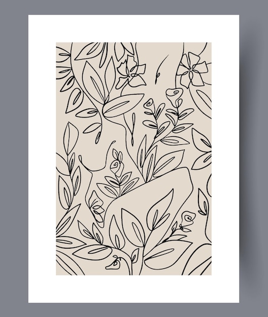 Abstract plants curly flowers wall art print