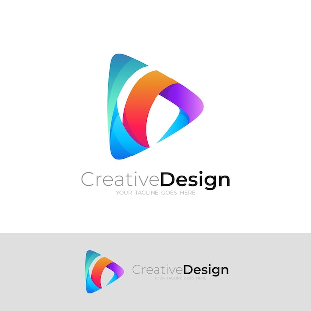 Vector abstract play logo design technology 3d colorful