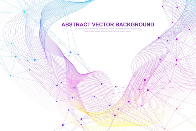 接続された線と点の波の流れを持つ抽象的な神経叢の背景