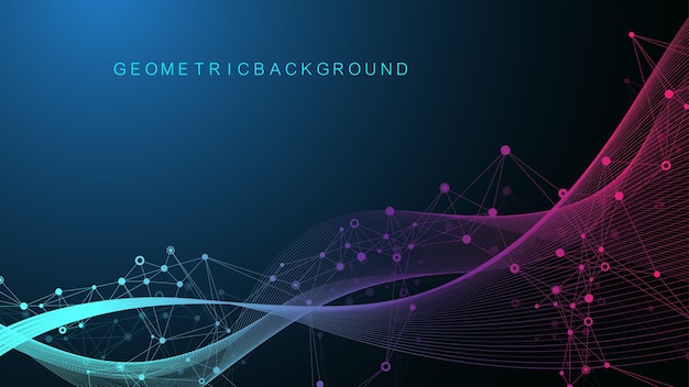 Абстрактный фон сплетения с подключенными линиями и точками. Молекула и коммуникационный фон. Графический фон для вашего дизайна. Визуализация больших данных Lines plexus. Векторная иллюстрация.
