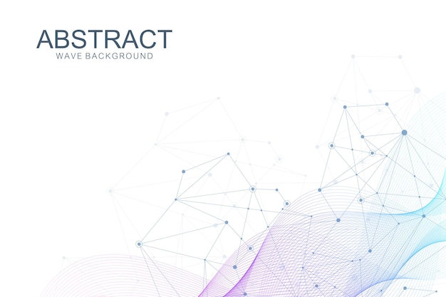 Sfondo del plesso astratto con linee e punti collegati flusso d'onda effetto geometrico del plesso big data con composti linee plesso minimal array visualizzazione dei dati digitali illustrazione vettoriale