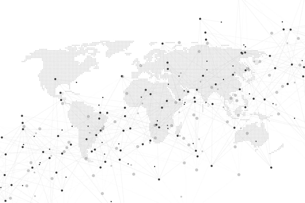 Vettore sfondo astratto plesso con linee collegate e punti onda flusso plesso effetto geometrico big data