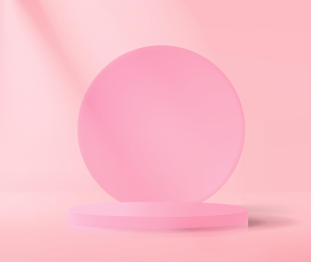 Podio astratto su sfondo rosa in stile minimalista