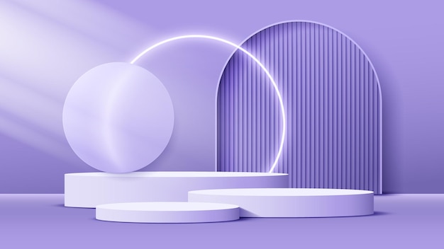 Abstract podium scene background with neon light. 3d render product display or presentation
