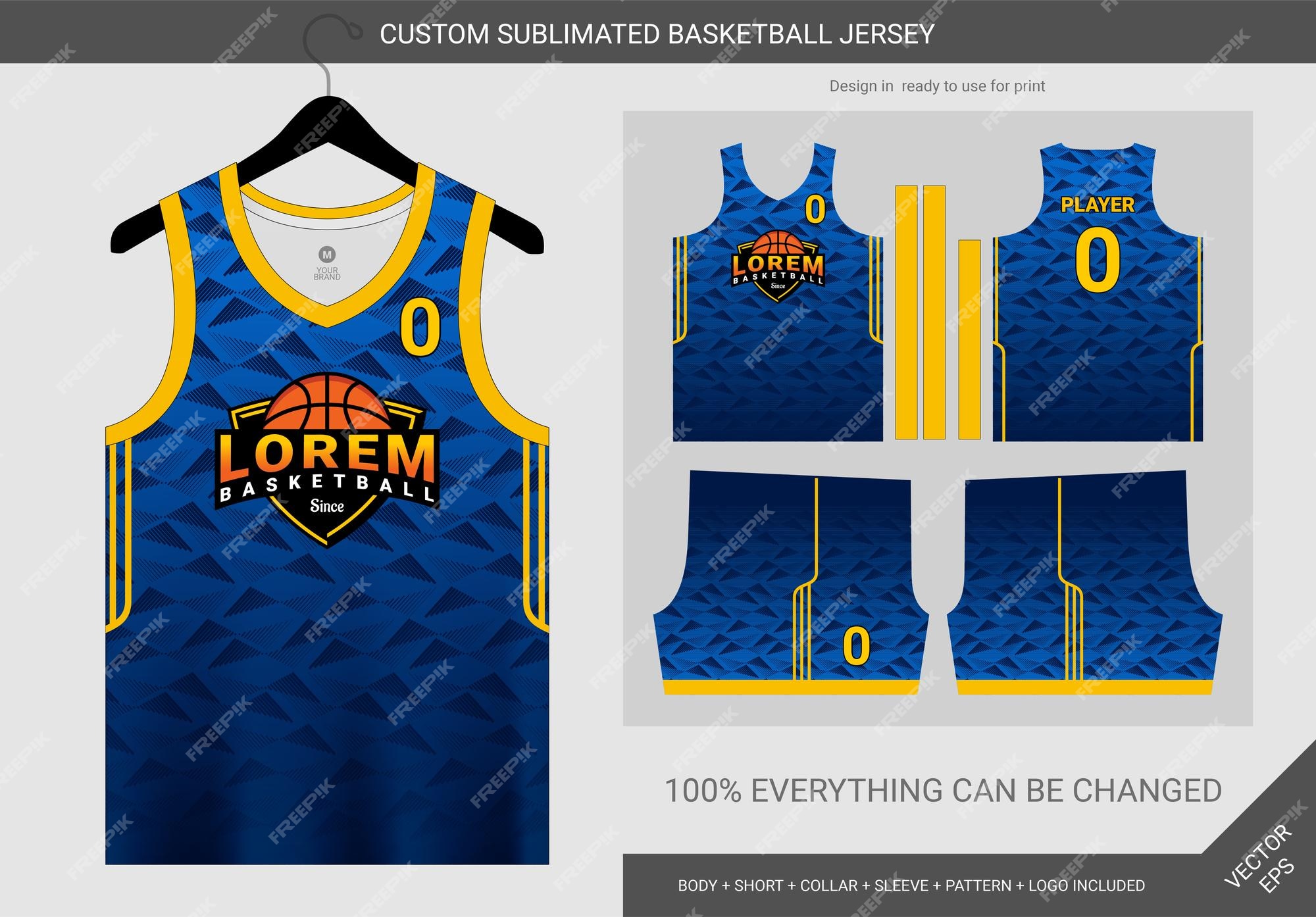 Premium Vector  Abstract polygon lines blue navy and yellow basketball  jersey uniform template