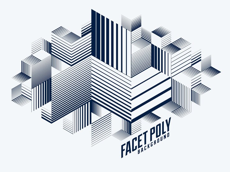 Vector abstract polygonal background with stripy triangles and 3d cubes vector design. template for different advertising or covers or banners. retro style graphic element.