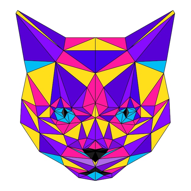 Abstract polygonal cat portrait. funny low poly cat head isolated on white for card, veterinarian clinic placard, modern party invitation, book, poster, bag print, t shirt etc.