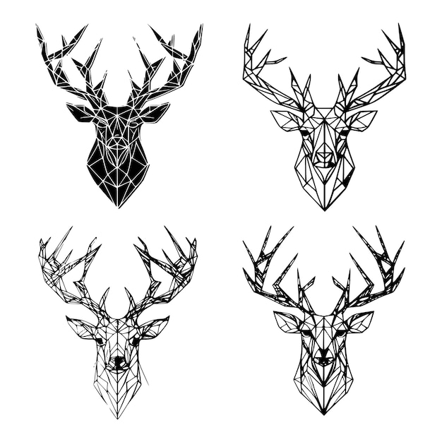 抽象的な多角形の鹿の頭 幾何学的な線形動物ベクトル