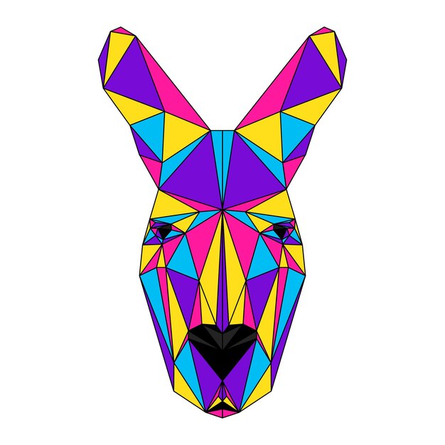 Abstract polygonal kangaroo portrait. Modern low poly kangaroo head isolated on white for card, veterinarian clinic placard, modern party invitation, book, poster, bag print, t shirt etc.