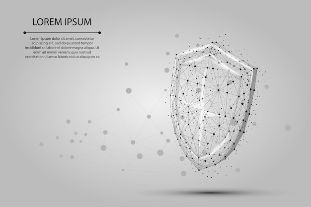 Abstract polygonal low poly Shield. Protect and secure digital wireframe