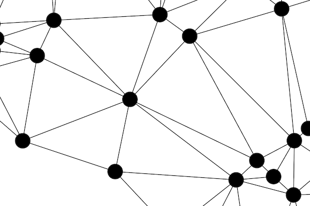 Abstract Polygonal Mesh with Black Nodes and Thin Lines Creating a Minimalist Geometric Network Pattern