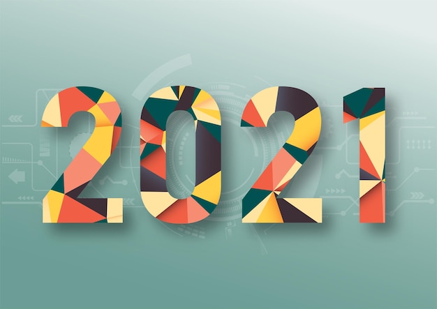 Vector abstract polygonal numbers for 2021 with texture modern futuristic template for 2021