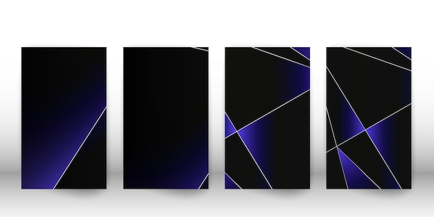 Modello poligonale astratto. design di copertina scura di lusso con forme geometriche argentate. modello di copertina poligonale. illustrazione vettoriale.