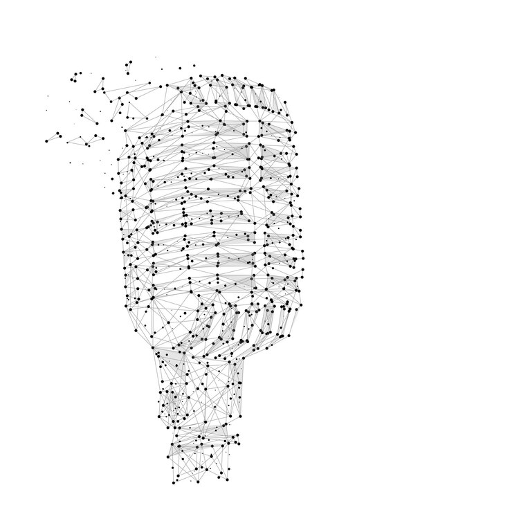 Vector abstract polygonal space low poly microphone with connecting dots and line