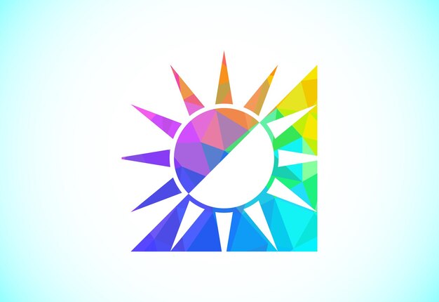 Abstract polygonal sun logo design Solar sunburst icon Geometric triangle shapes
