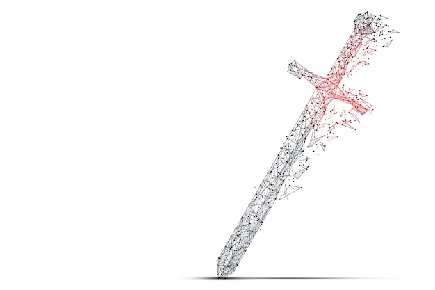 Abstract Polygonal Sword Isolated on White Background Low Poly Wireframe Vector Illustration