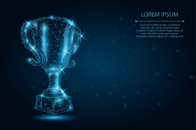 Vector abstract polygonal trophy cup. low poly wireframe vector illustration. champions award for sport victory