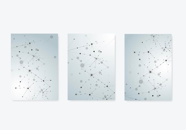 Abstract polygonal with connecting dots and lines Connection science background on cover brochure in A4 size