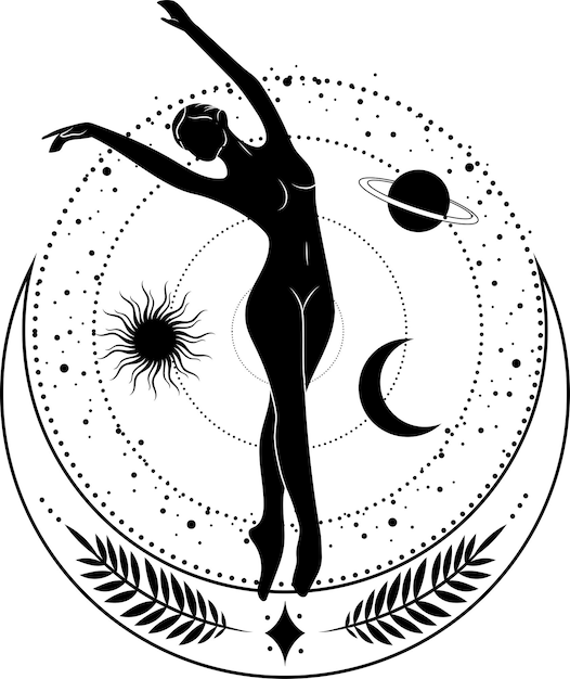 Abstract portrait of a girl woman mystical moon phases of the moon silhouette of a girl vector