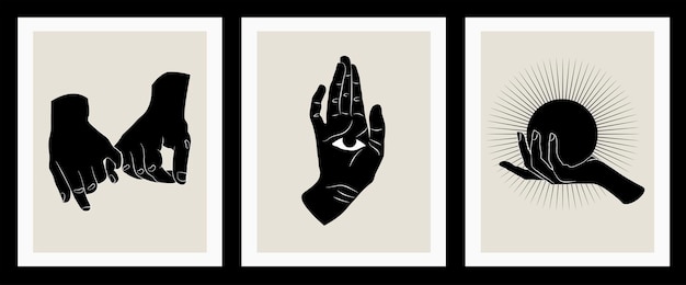 Abstract poster collection with hands. Set of contemporary scandinavian print templates.