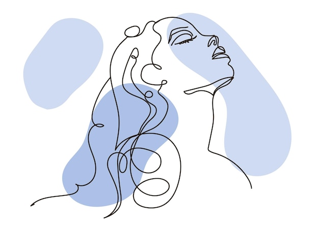 Vector abstract poster with minimal woman face and beauty hair one line drawing style