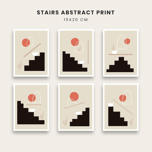 Abstract posters art set with stairs building