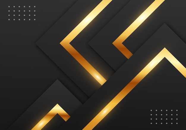 Abstract Premium Black Geometric Overlap Layers with Stripe Golden Line Luxury on Dark Background