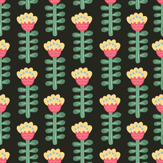 Vector abstract psychedelic 70s style flower vector seamless pattern