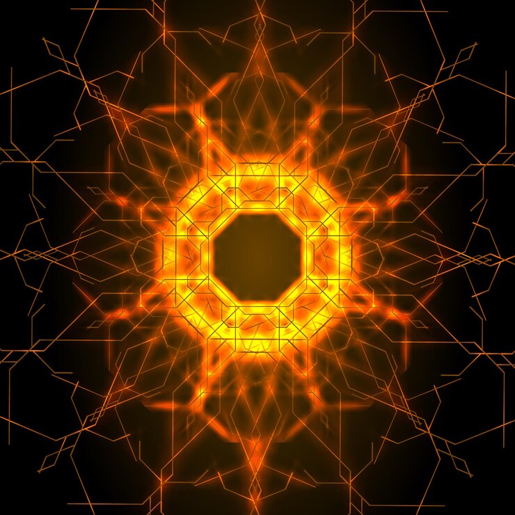 Vector abstract psychedelic geometric orange flower mandala pattern