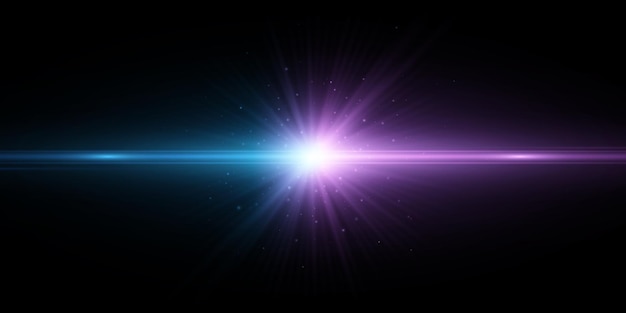 ベクトル 黒の背景に分離された抽象的な紫と青の光の効果空間ベクトル図の水平方向の明るいフラッシュ
