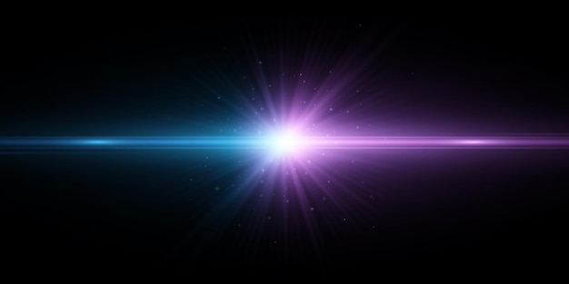 Abstract purple and blue light effect isolated on black background Horizontal bright flash in space Vector illustration