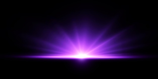 Vector abstract purple flash of light and laser beams with glitter isolated on transparent background