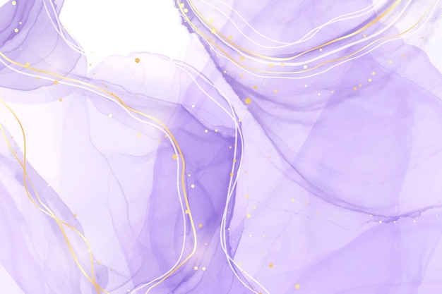 Abstract purple lavender liquid watercolor background with golden lines