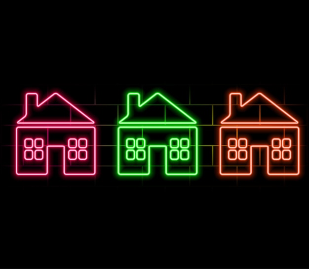 Abstract purple neon home icon seamless loop black background illustration2