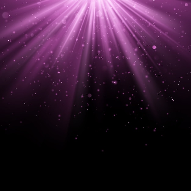 Abstract purple overlay effect. shimmering object with rays background. glow light falling down and light flare. spotlights scene.