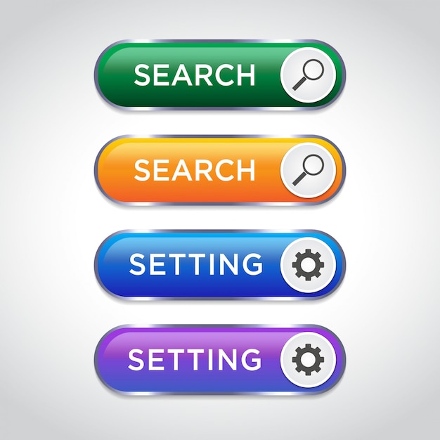 Ricerca di pulsanti astratti e impostazione per l'utilizzo in sito web, interfaccia utente, app e interfaccia di gioco. elementi web moderni.