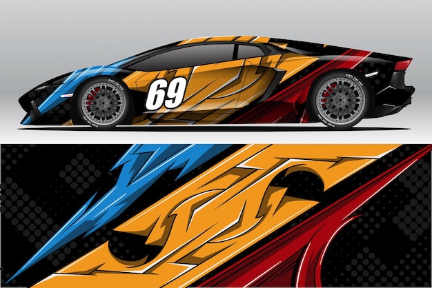 Abstract Race car wrap sticker design and sports background for daily use racing livery or car vinyl