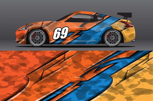 Abstract Race car wrap sticker design and sports background for daily use racing livery or car vinyl