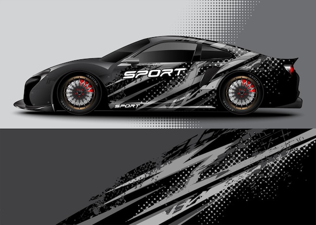 ラップデカールステッカーデザインと車両のカラーリングのための抽象的なレーシングスポーツカー