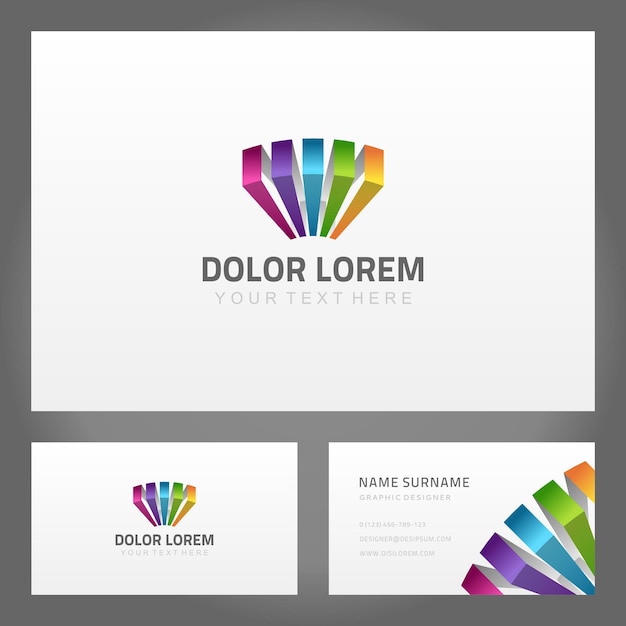 Abstract rainbow folded angle stripes arch shape business card template vector illustration