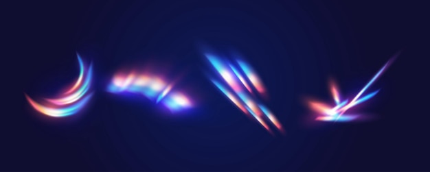 Abstract rainbow light flashes realistic vector icons set