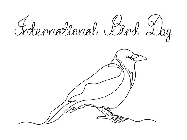 Abstract Raven crowcontinue single line art handtekening schets logo van de Internationale Vogeldag