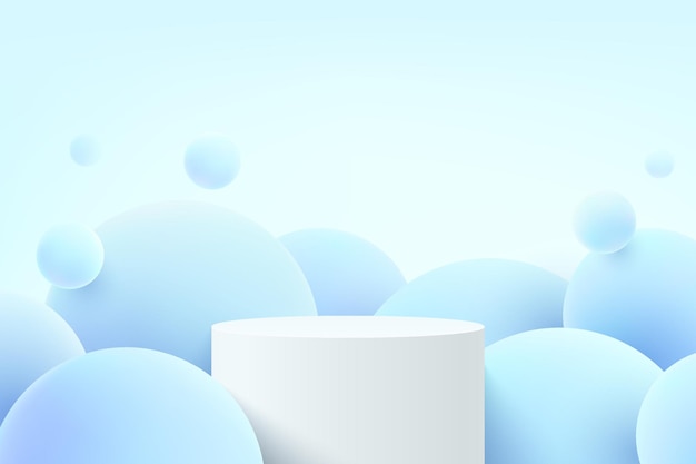 Piedistallo cilindrico bianco 3d realistico astratto o podio con ologramma blu che vola a sfera