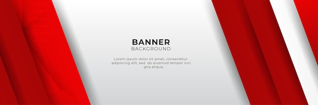 Abstract red banner background with 3d overlap layer and geometric shapes